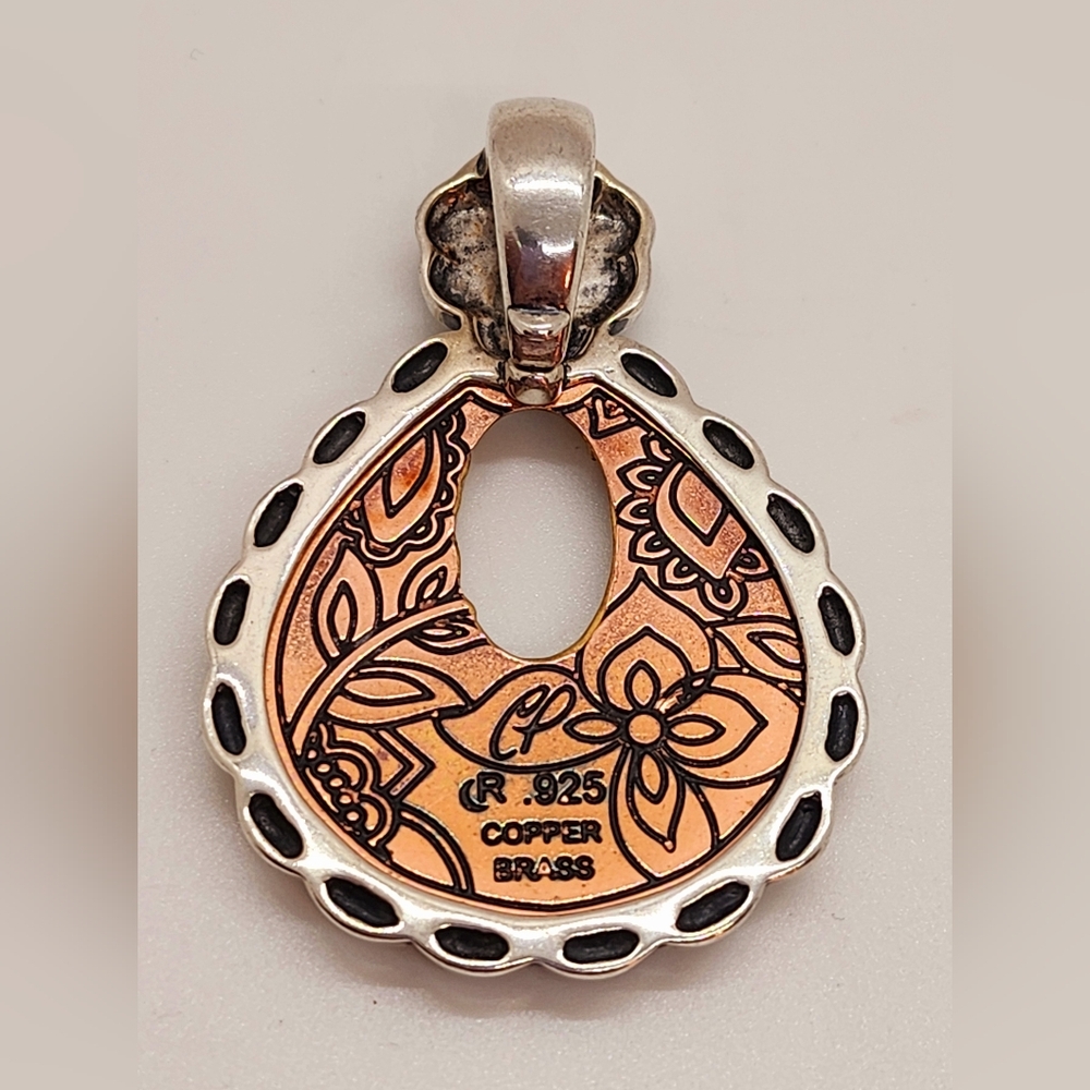 Carolyn Pollack Mixed Metal Sterling Copper Turquoise Flower Pendant Enhancer - Picture 2 of 7